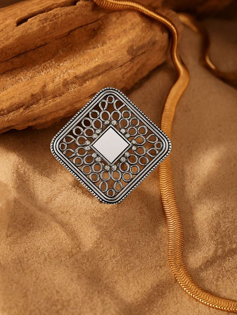 antique silver mirror ring for women