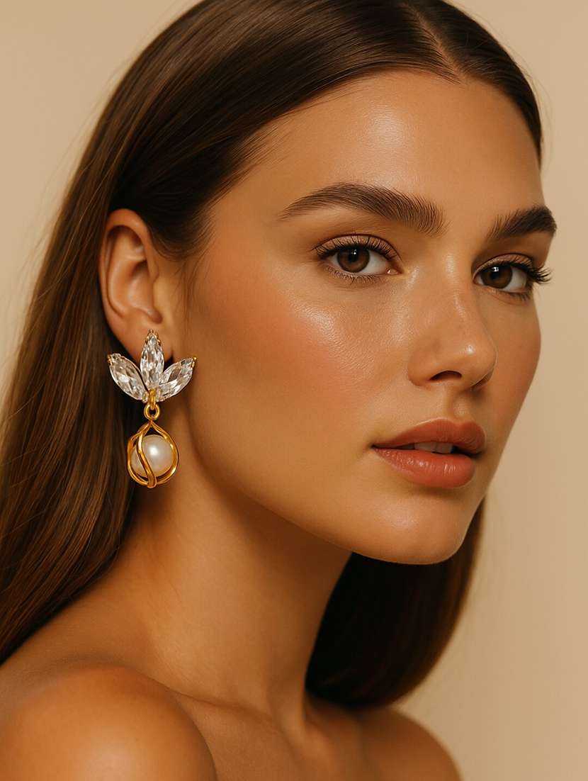 women stone studded alloy drop earring