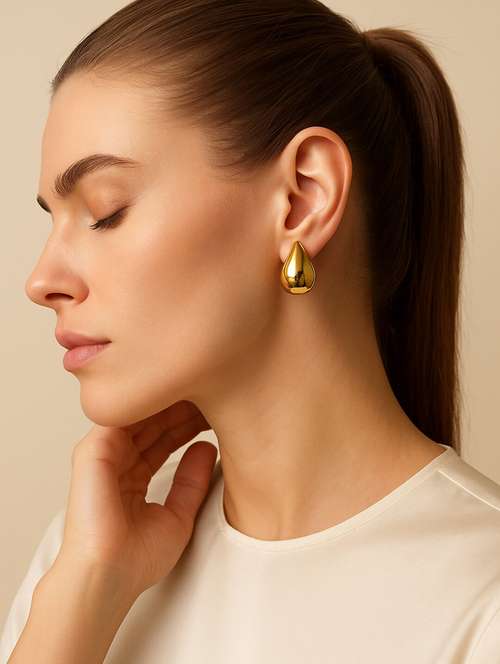 women gold plated teardrop stud earring - 22227611 -  Standard Image - 0