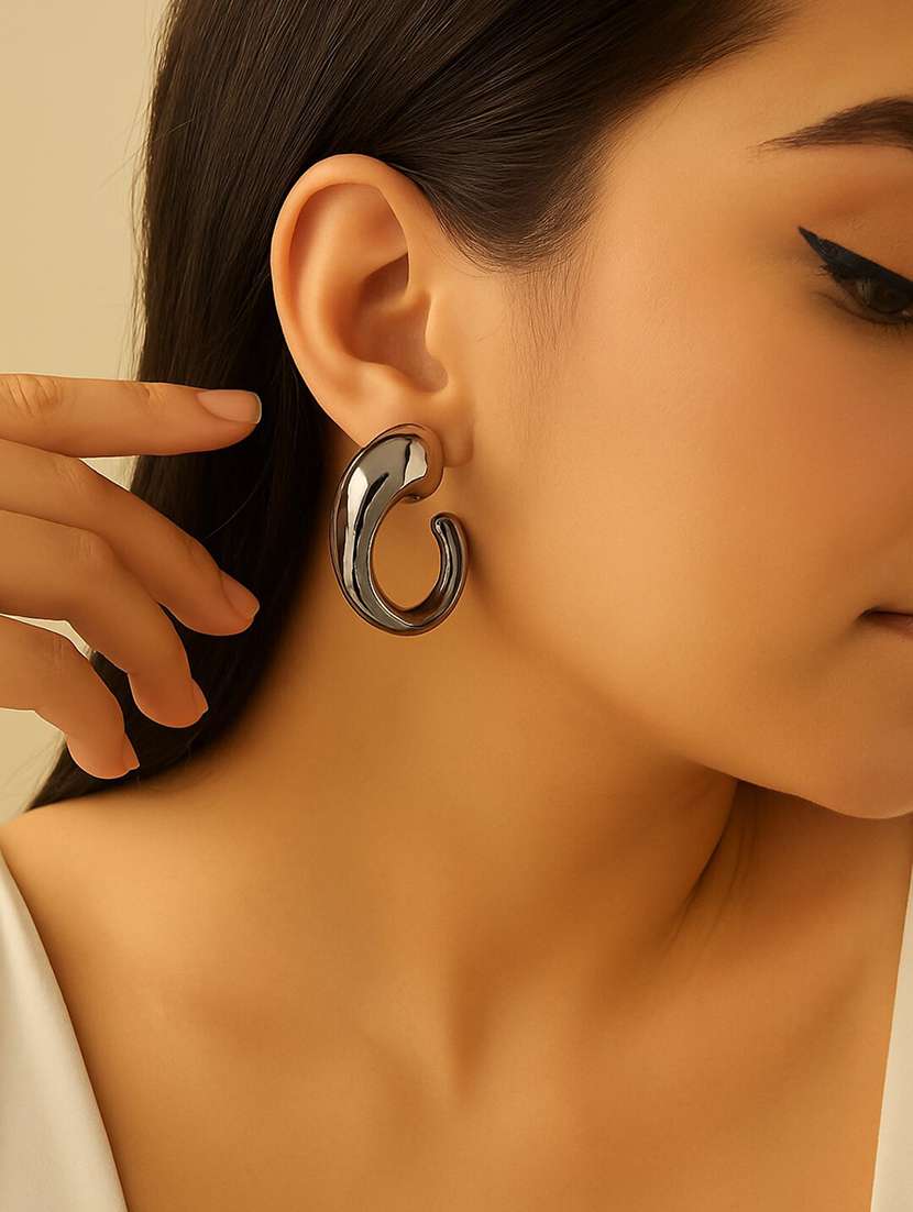 women grey glossy hoop earring - 22227612 -  Zoom Image - 0