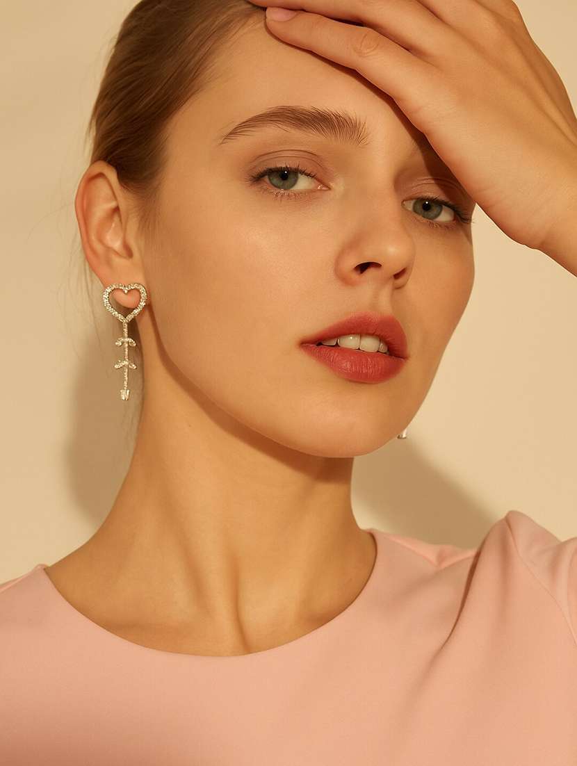 drop earrings with crystal heart design