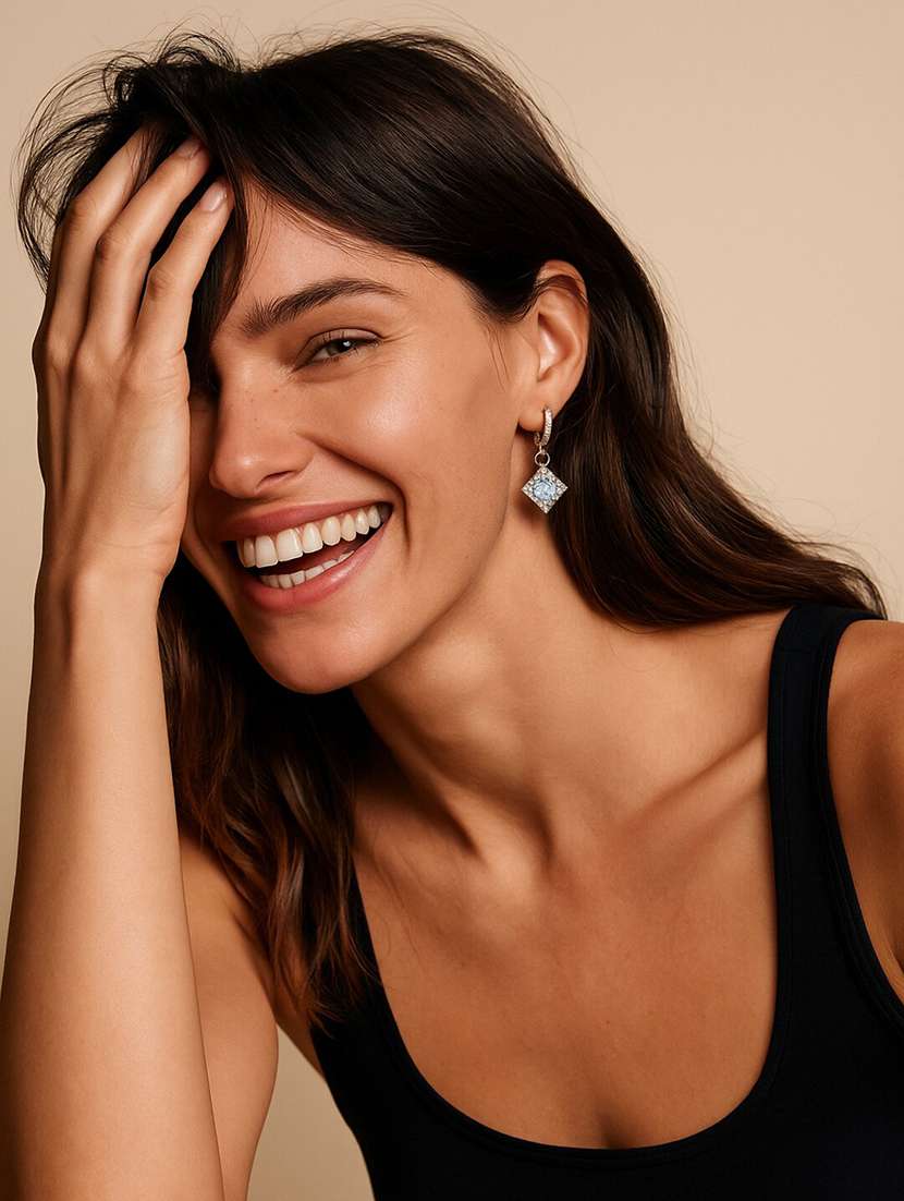 zirconia square drop earrings 