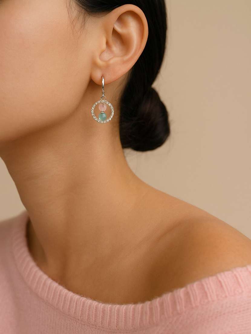 silver-plated drop earrings with gemstone charms