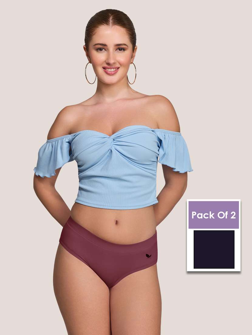 women pack of 2 solid mid rise panty