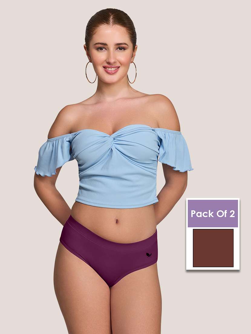 women pack of 2 solid mid rise panty
