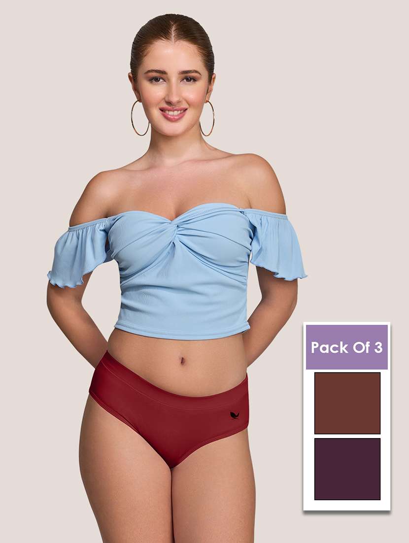 women pack of 3 solid mid rise panty