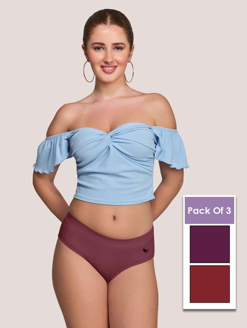 women pack of 3 solid mid rise panty