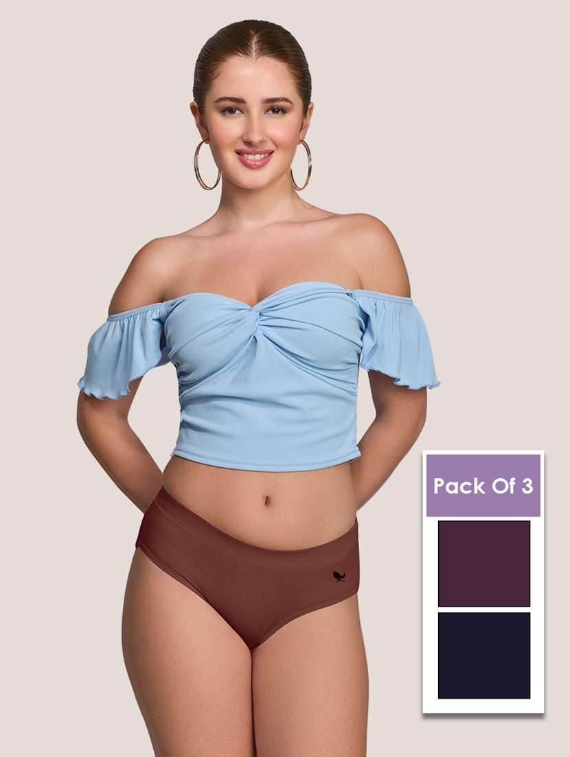 women pack of 3 solid mid rise panty