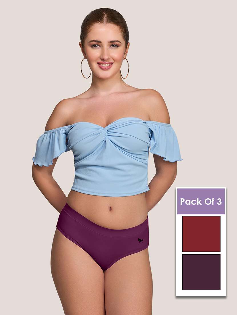 women pack of 3 solid mid rise panty