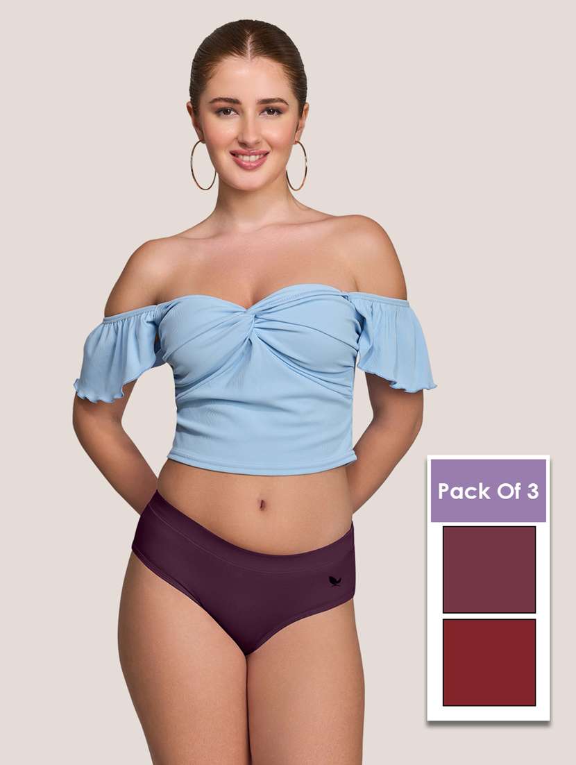 women pack of 3 solid mid rise panty