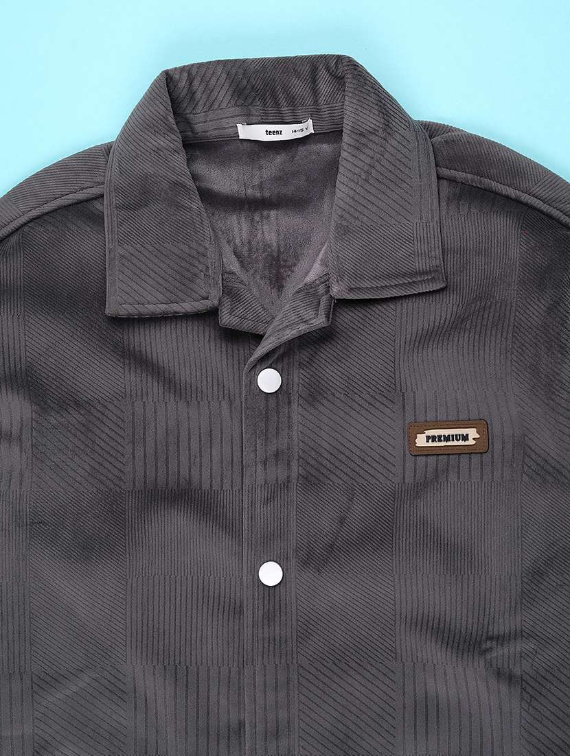 boys solid collared long sleeve shacket - 22227676 -  Standard Image - 3