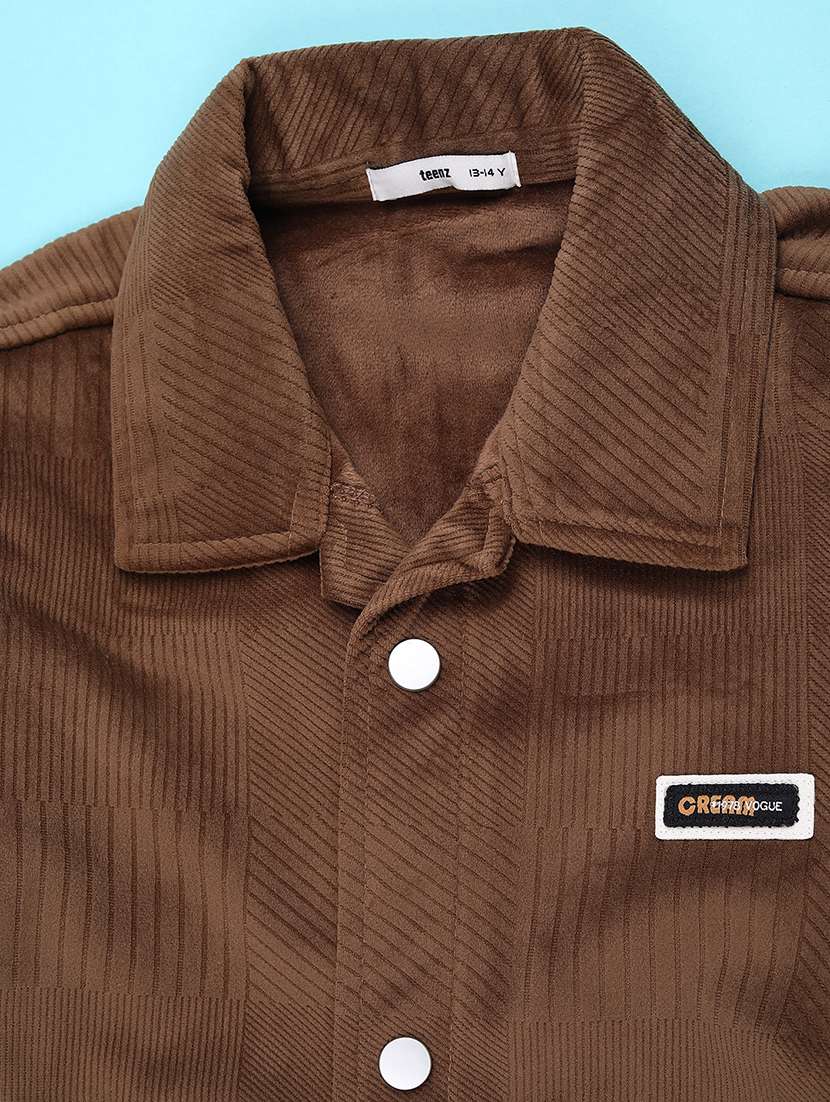 Boys Solid Collared Long Sleeve Shacket - 22227677 -  Standard Image - 3