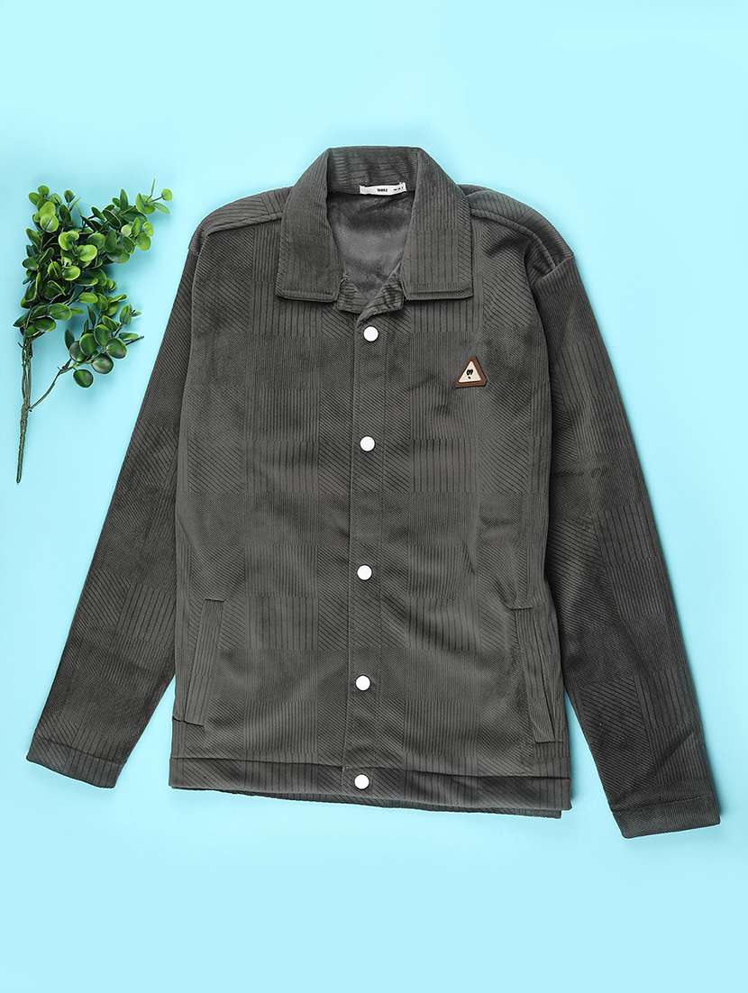 boys solid collared long sleeve shacket