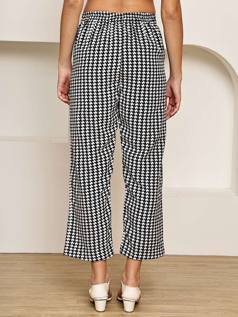 women houndstooth print mid rise straight palazzo - 22227694 -  Standard Image - 3