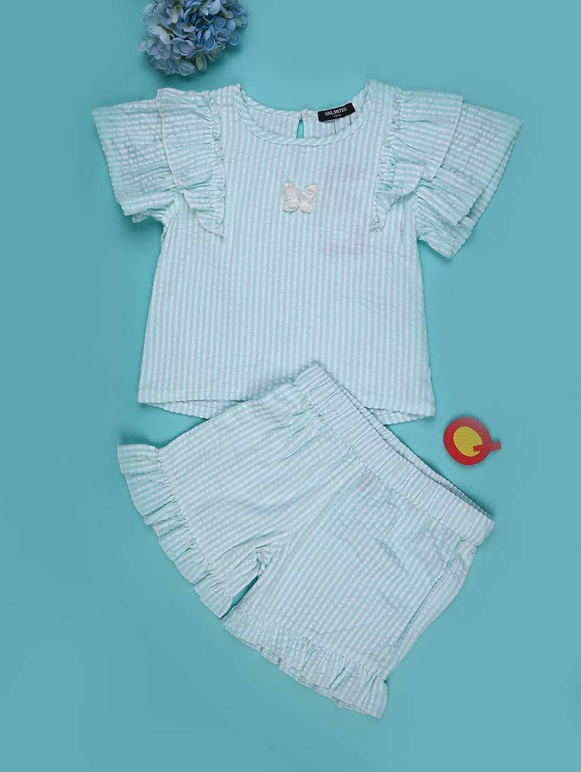 girls striped top and shorts co-ord set