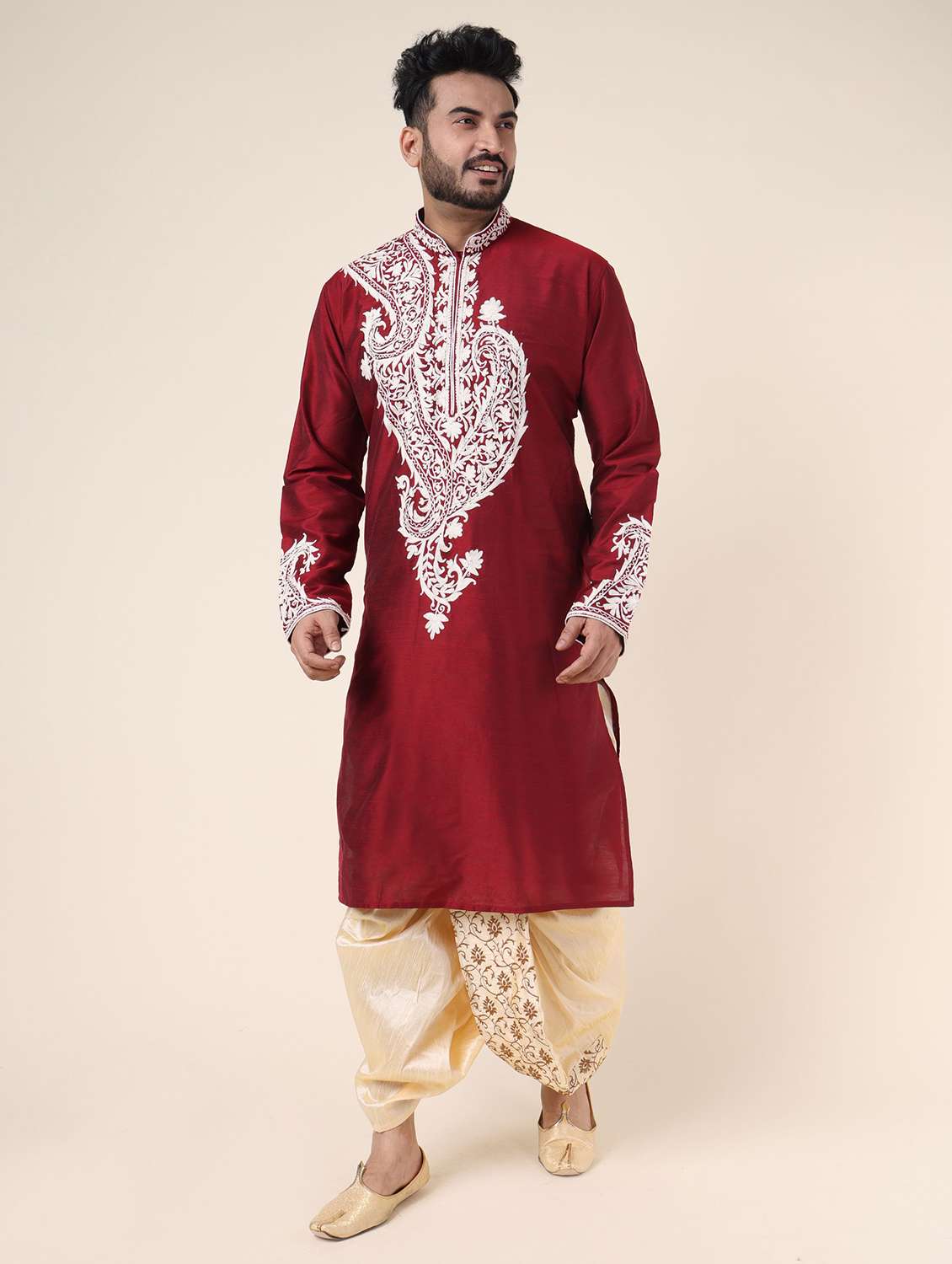 men solid with work mid rise dhoti - 22227719 -  Standard Image - 3