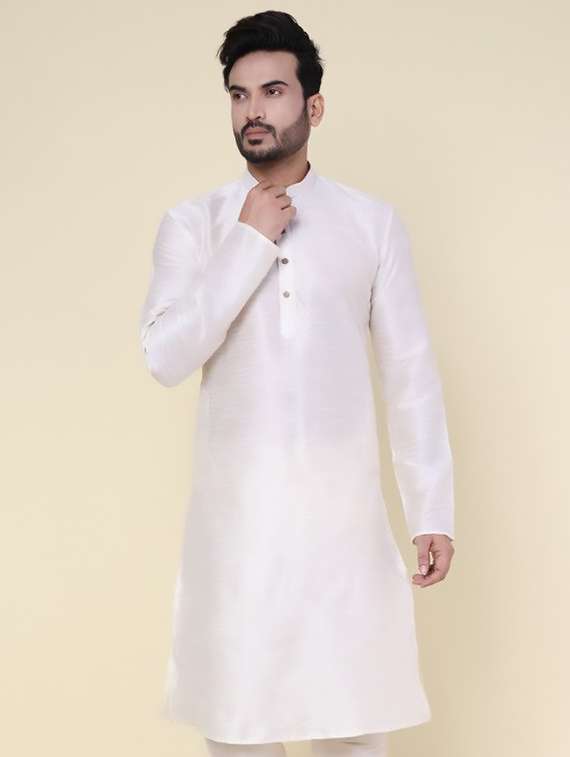 men solid mandarin neck long kurta