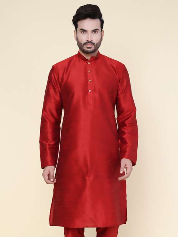 men solid mandarin neck long kurta