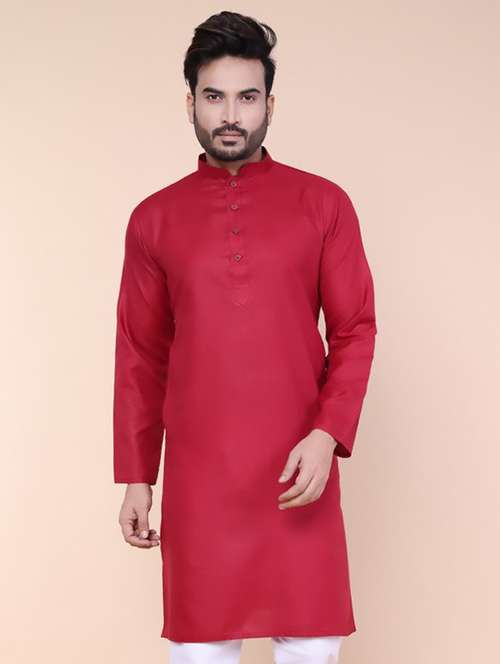 men solid mandarin neck long sleeve kurta - 22227734 -  Standard Image - 0