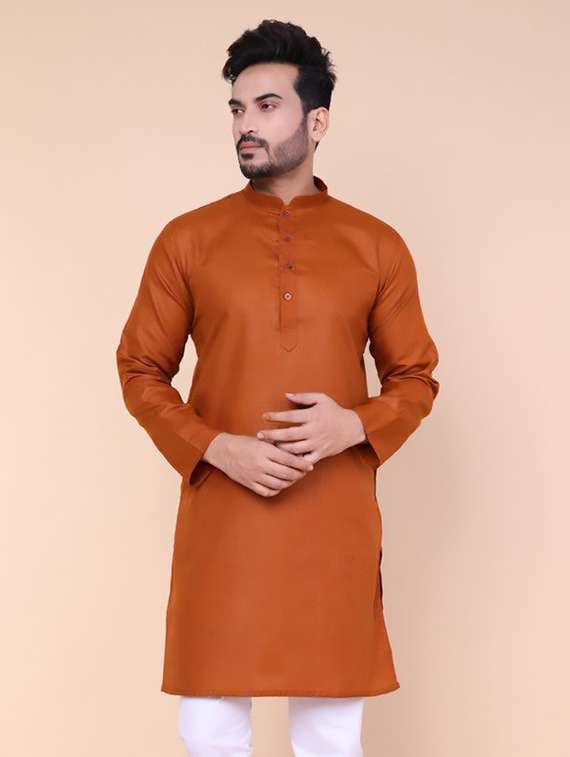 men solid mandarin neck long sleeve kurta