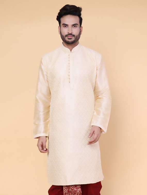 men self design mandarin neck long kurta - 22227737 -  Zoom Image - 0