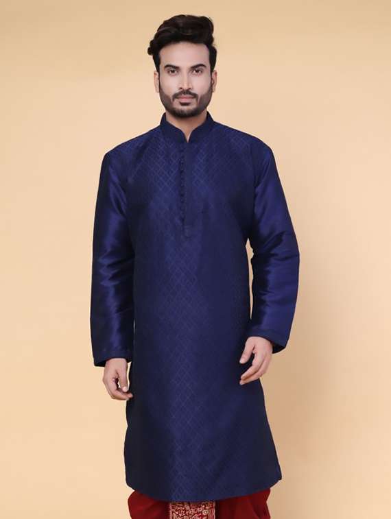 men self design mandarin neck long kurta