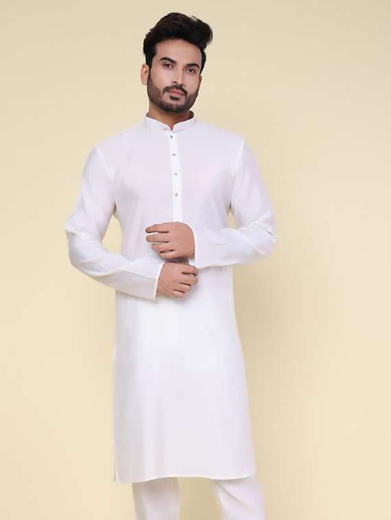 men solid mandarin neck long kurta