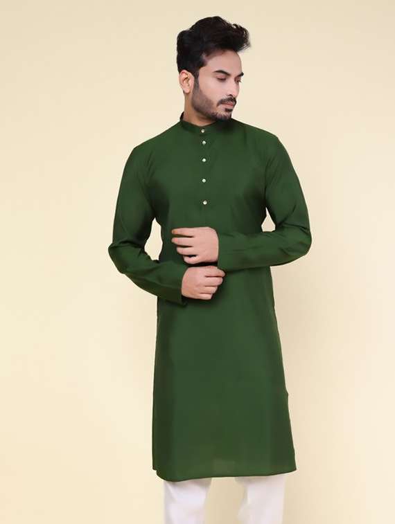 men solid mandarin neck long kurta