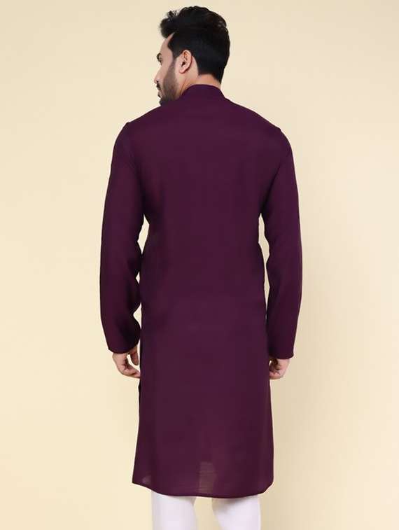 men solid mandarin neck long kurta - 22227742 -  Standard Image - 3