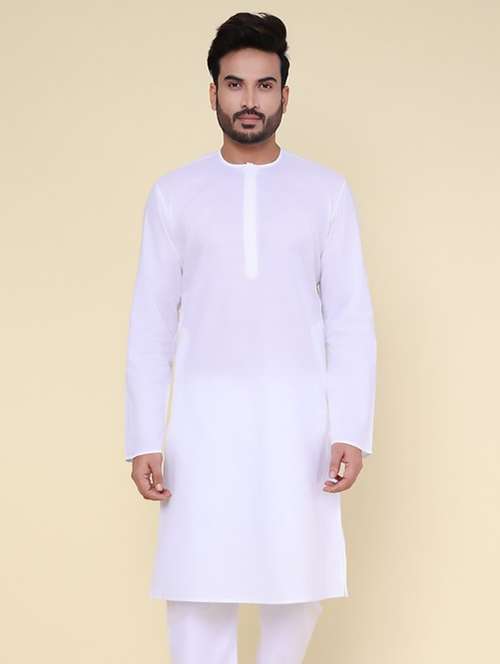 white cotton long  kurta - 22227745 -  Standard Image - 0