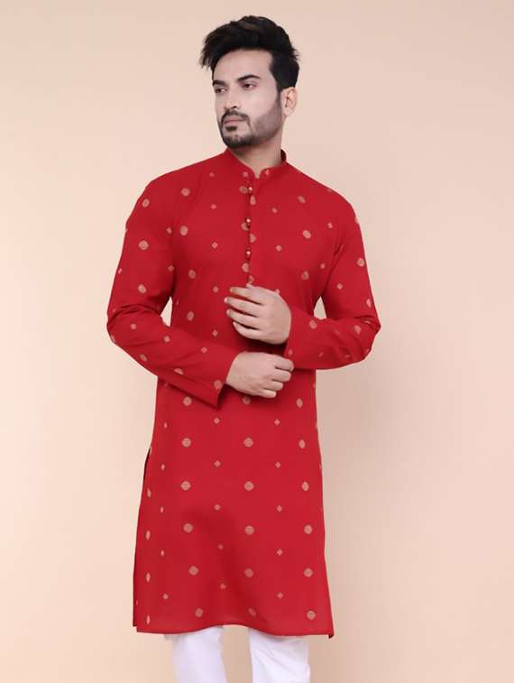 men self design mandarin neck long kurta