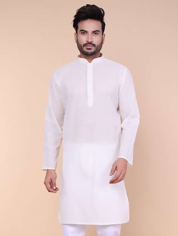 men solid mandarin neck long kurta