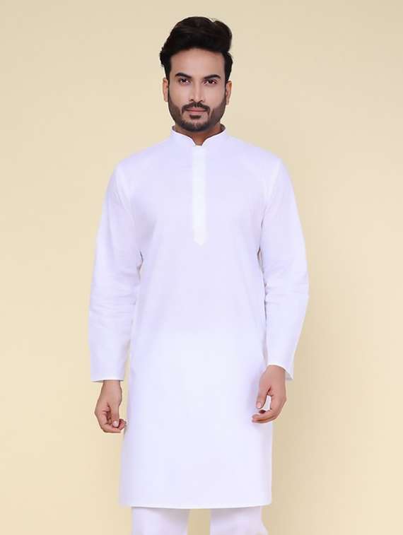 men solid mandarin neck long kurta