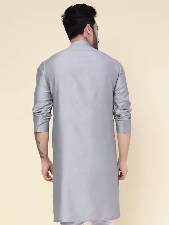 men self design mandarin neck long kurta - 22227759 -  Standard Image - 3