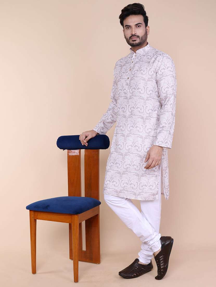 men printed mandarin neck long kurta - 22227763 -  Standard Image - 3