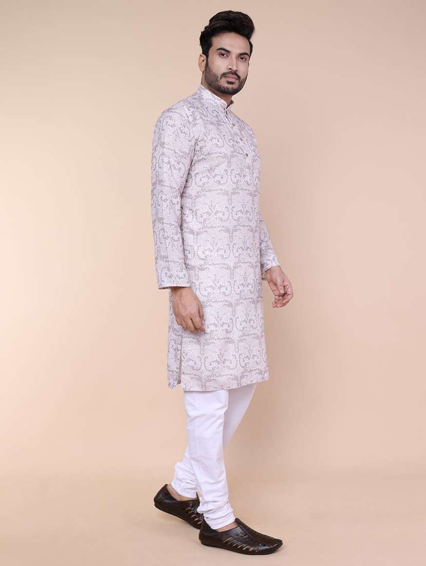 men printed mandarin neck long kurta - 22227763 -  Standard Image - 5