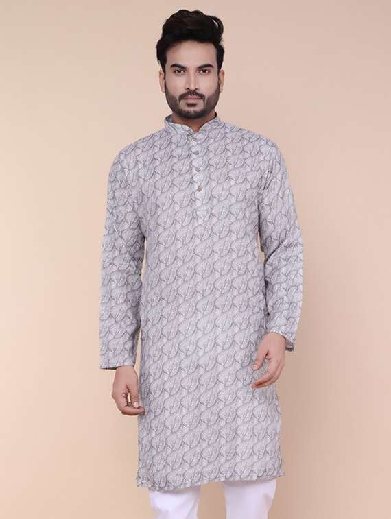 men printed mandarin neck long kurta