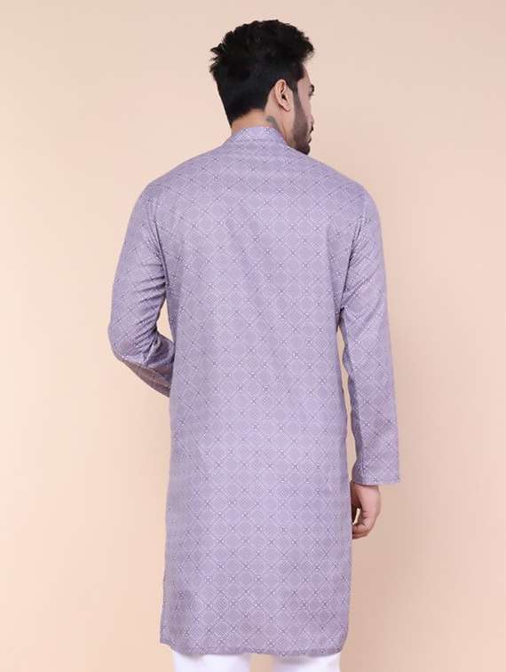 men printed mandarin neck long kurta - 22227767 -  Standard Image - 3