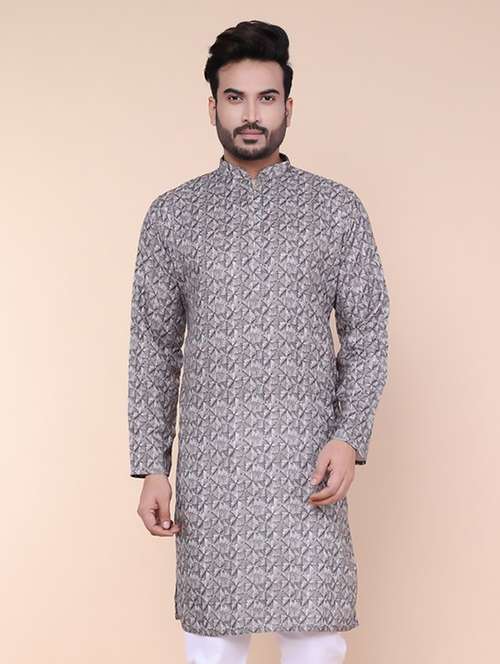 men printed mandarin neck long kurta - 22227768 -  Standard Image - 0