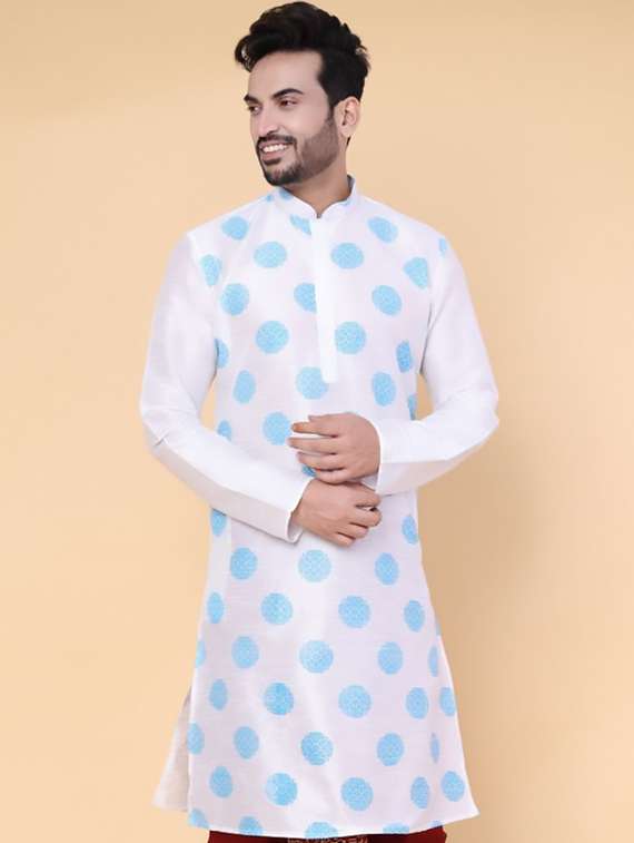 men printed mandarin neck long kurta