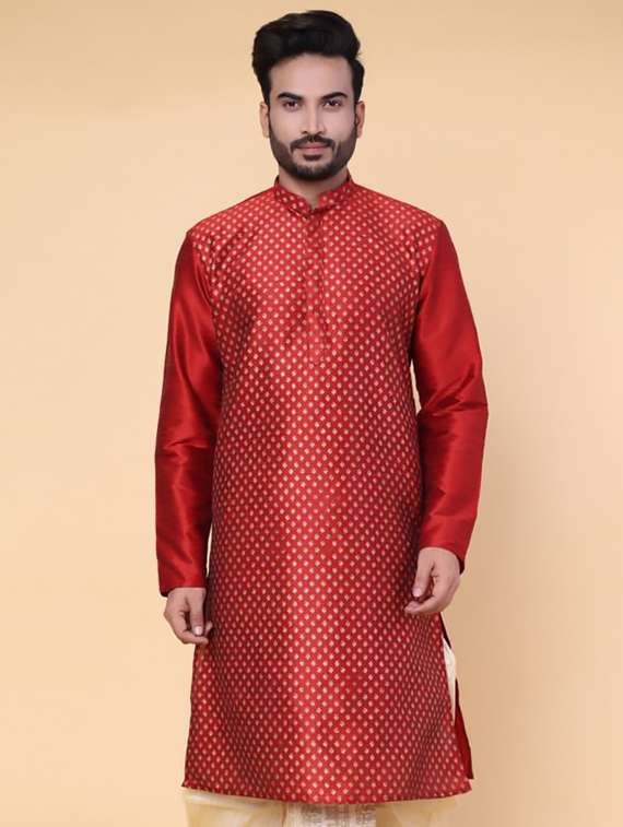 men self design mandarin neck long kurta