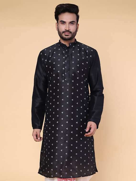 men self design mandarin neck long kurta