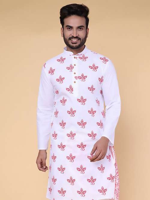 men printed mandarin neck long kurta - 22227773 -  Standard Image - 0