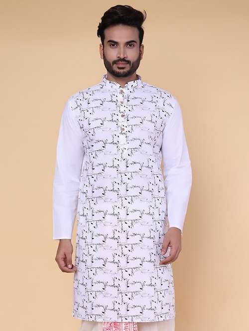 men self design mandarin neck long kurta - 22227774 -  Standard Image - 0
