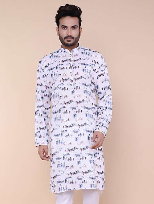 men printed mandarin neck long kurta - 22227775 -  Standard Image - 0