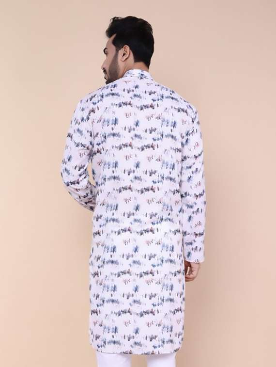 men printed mandarin neck long kurta - 22227775 -  Standard Image - 3