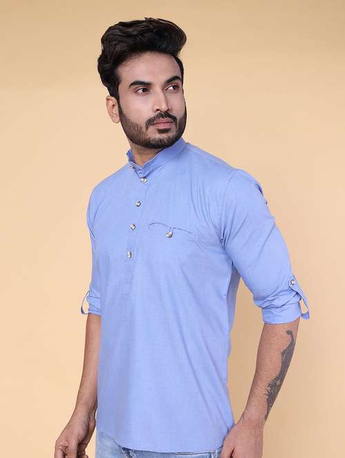 men solid mandarin neck short kurta - 22227776 -  Standard Image - 0