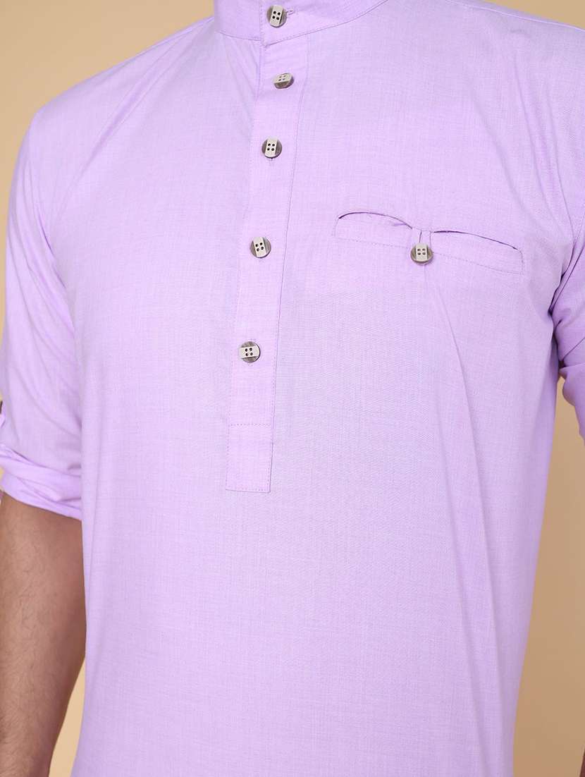 men solid mandarin neck short kurta - 22227777 -  Standard Image - 3