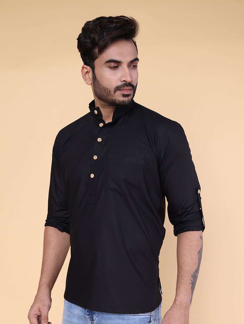 men solid mandarin neck short kurta