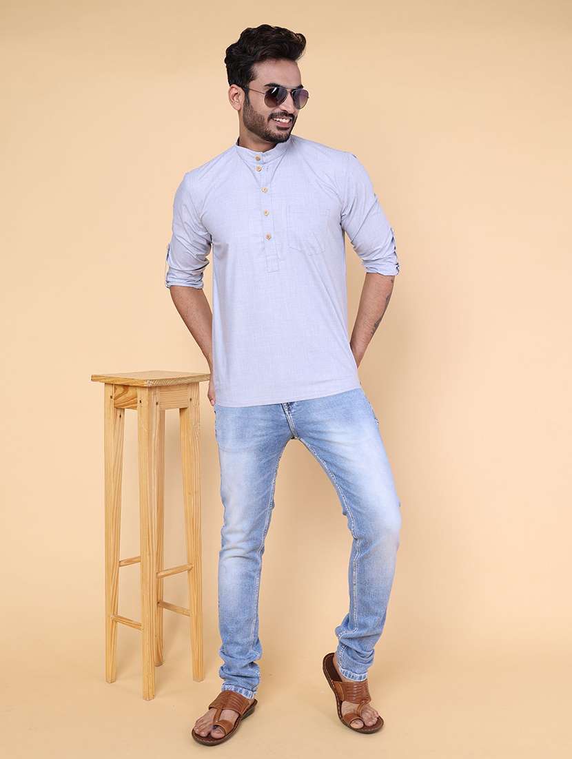 men solid mandarin neck short kurta - 22227779 -  Standard Image - 3